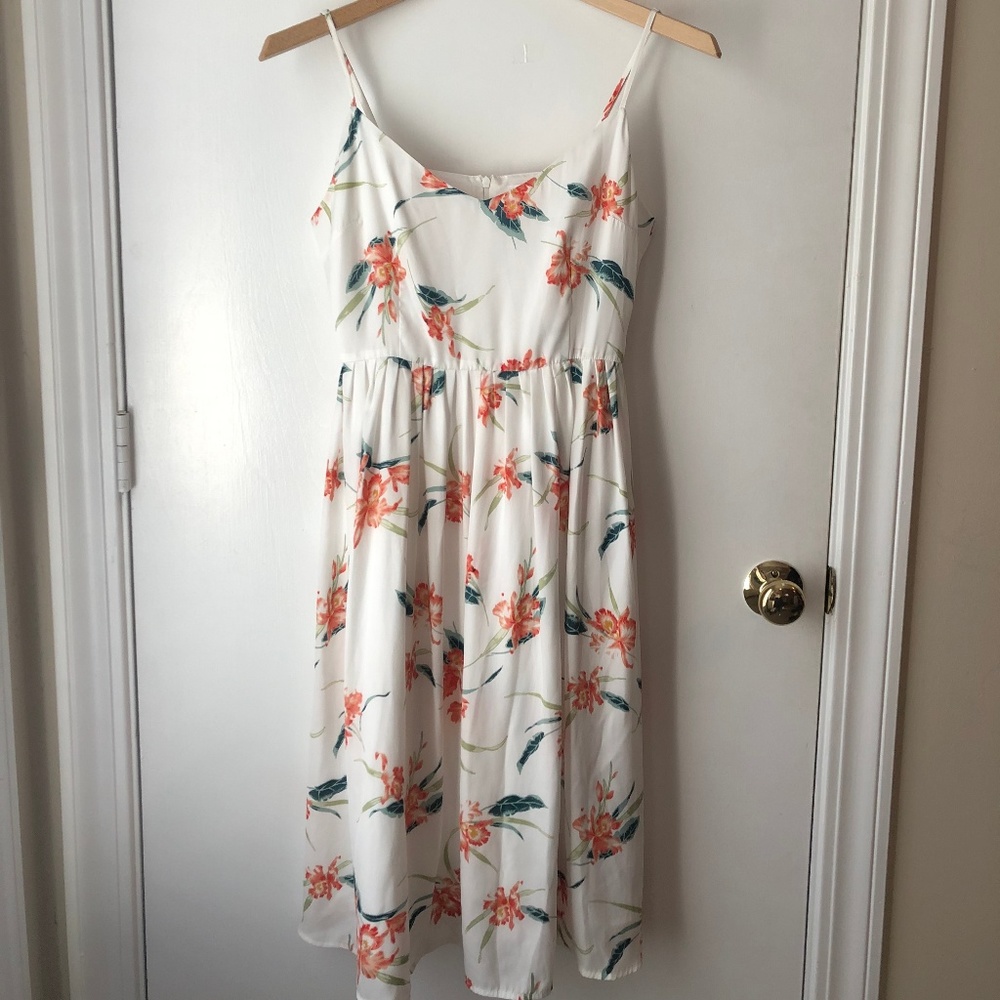 White Tropical Print Dress